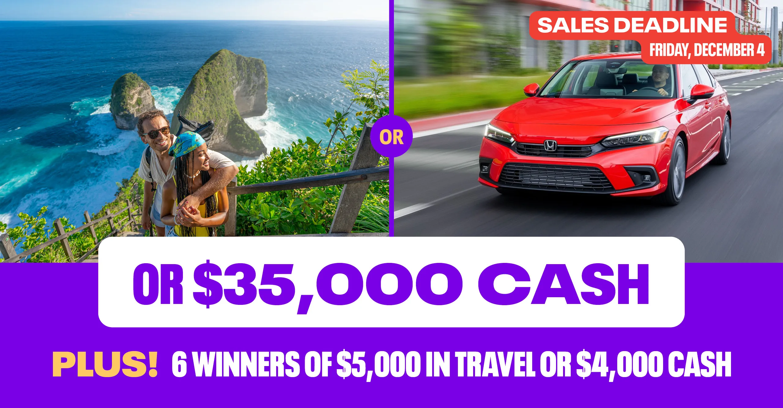 Christmas Bonus – luxury travel or 2026 Honda Civic Sedan Sport Hybrid or $35,000 cash